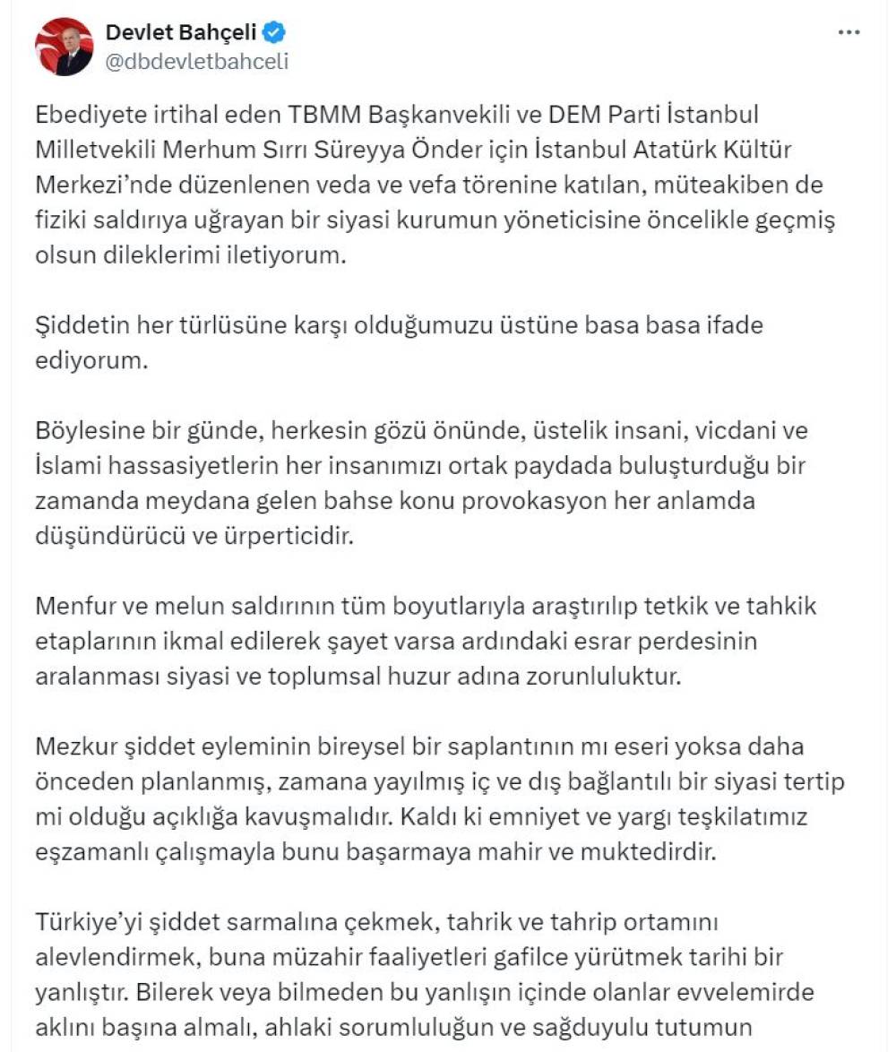 Bahçeli: Şiddetin her türlüsüne karşıyız