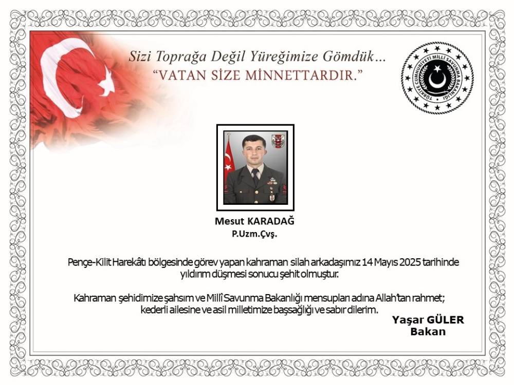 MSB: Pençe-Kilit bölgesine yıldırım düşmesi sonucu 1 asker şehit oldu (2)