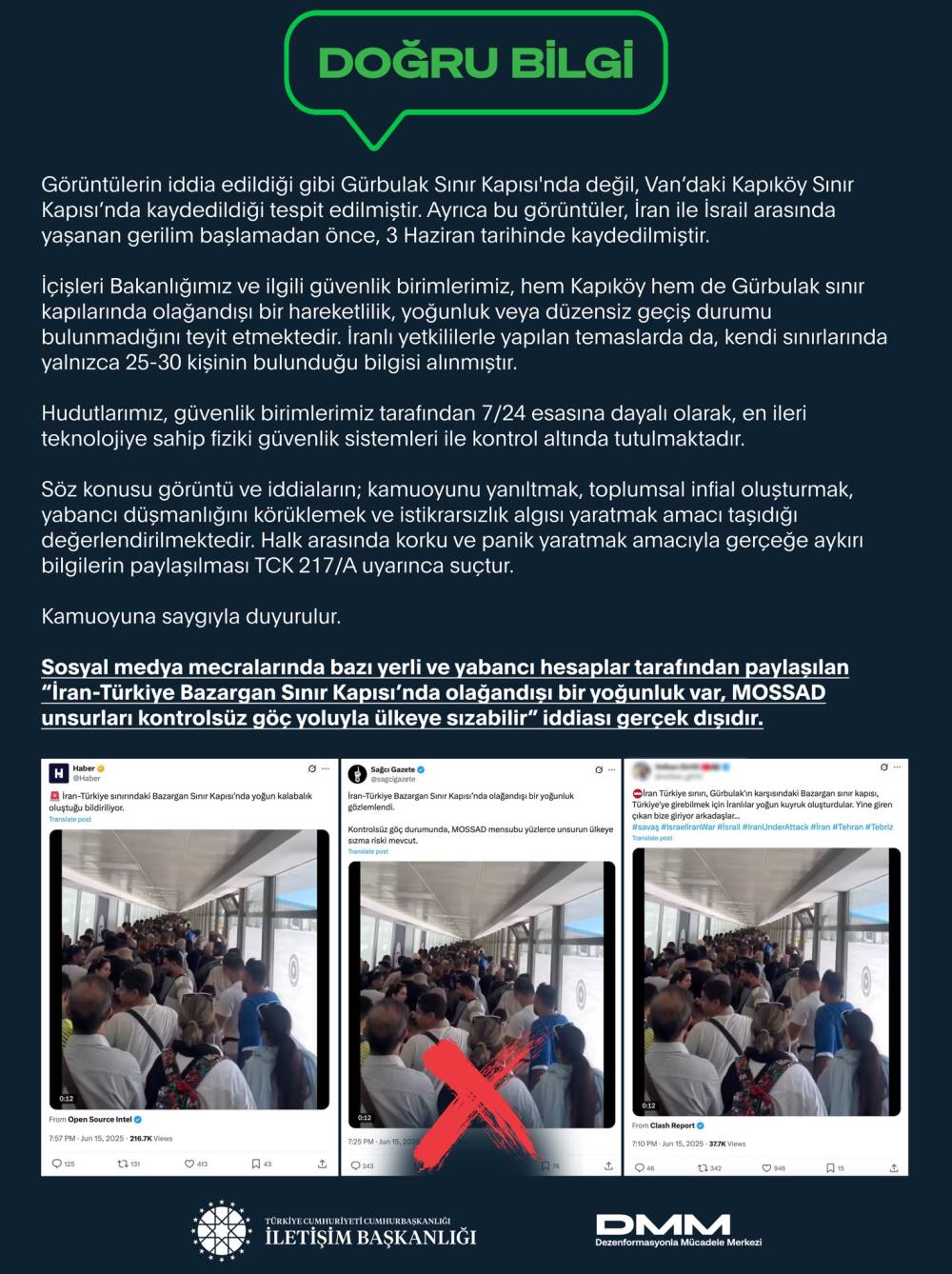 DMM: Hudutlarımız, güvenlik birimlerimiz tarafından 7/24 kontrol altında tutulmaktadır