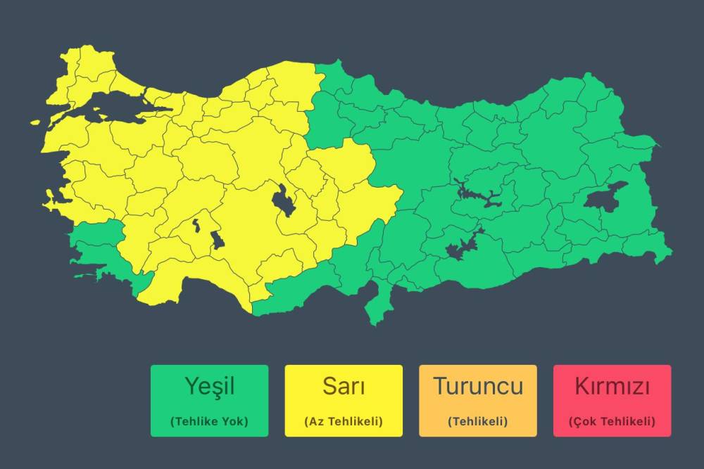 İçişleri Bakanlığı'ndan 38 kent için 'sarı' kodlu uyarı