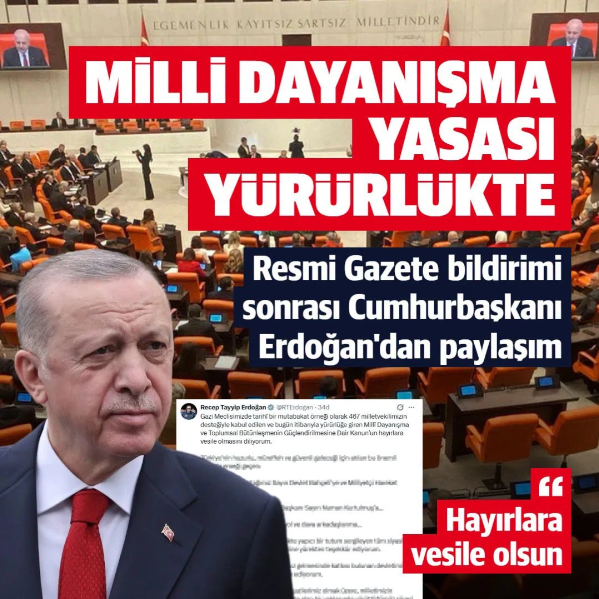 Cumhurbaşkanı Erdoğan Yasanın y&uuml;r&uuml;rl&uuml;ğe girmesine ilişkin paylaşımda bulundu