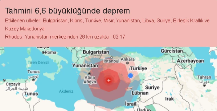 Marmaris açıklarında 5.8 büyüklüğünde deprem